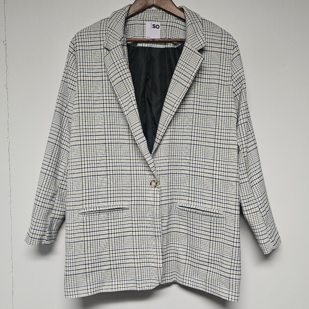 SO‎ Oversized Plaid Blazer Pink Yellow White Black Green Blue Academia Office